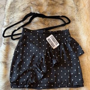 Etiquette Boutique Black Polka Dot Ruffle Mini Skirt